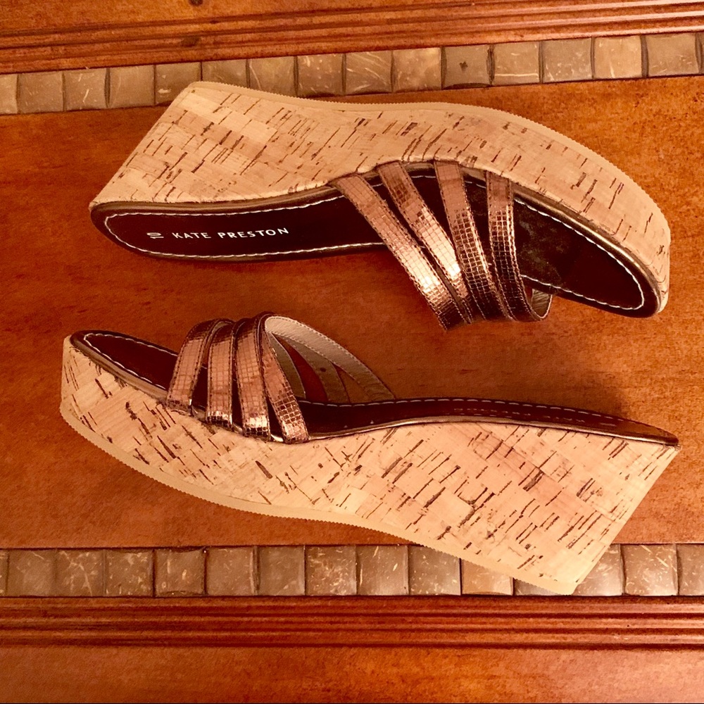 Kate Preston Bronze Metallic Cork Wedge